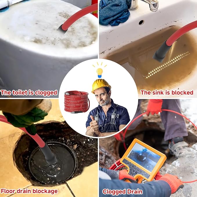 NIFUAL Sewer Jetter Kit for Pressure Washer,200FT 5800PSI Pressure Drain Cleaner 1/4 Inch NPT Corner Rotating and Button Hose Sewer Jetting Nozzle for Homeowners & DIYers (200FT)