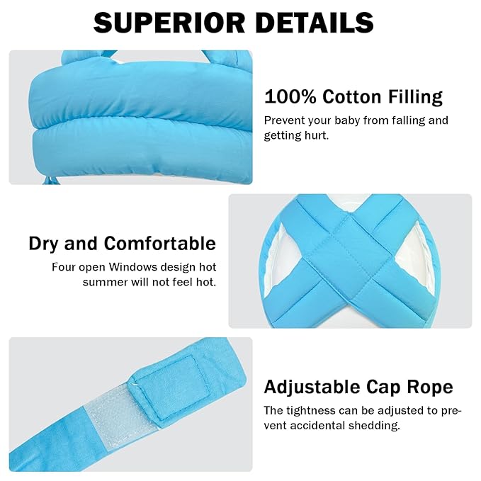 Baby Head Protector Baby Helmet for Crawling Walking, No Bumps Safety Head Adjustable Protective Cap for Walking, Playing (Blue)