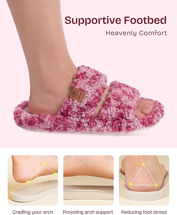 EverFoams Womens Fuzzy Open-toe Slippers Soft Comfy Memory Foam Indoor House Shoes