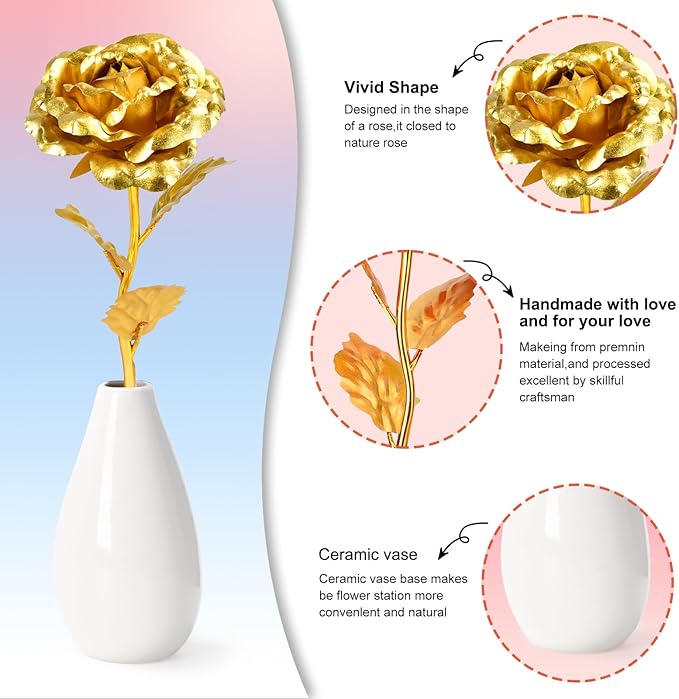 Gifts for Mom Grandma Wife, First Mothers Day for New Mom Gifts from Daughter Son Husband, Presents for Women Rose Flower with Vase on Mother's Day Valentines Christmas Anniversary
