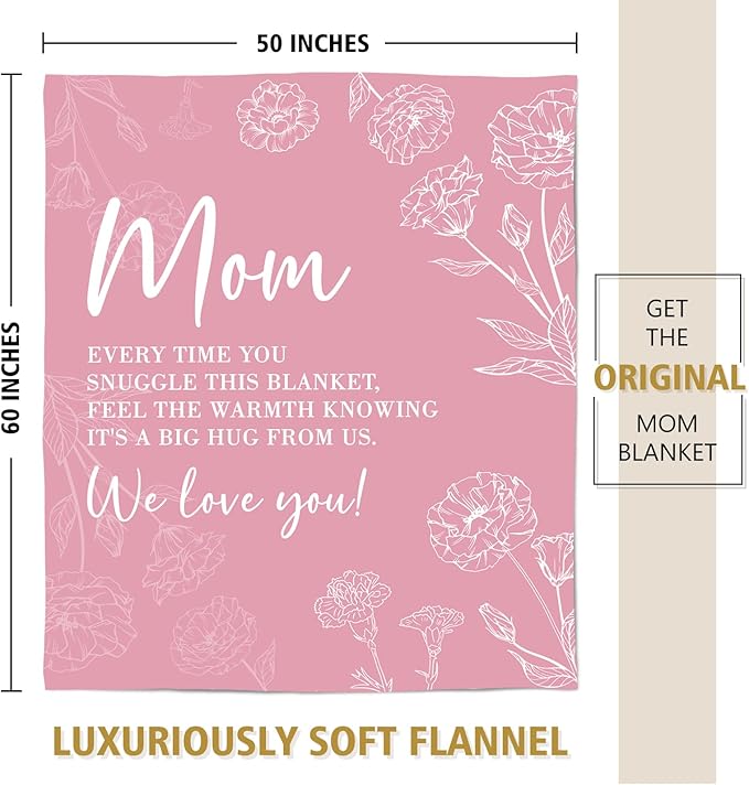 GiltGlimmer Gifts for Mom Mothers Day, Mom Birthday Gifts Blanket, Moms Gift for Women from Daughter Son, We Love You Present for Mother Mommy Christmas 60" x 50", Pink