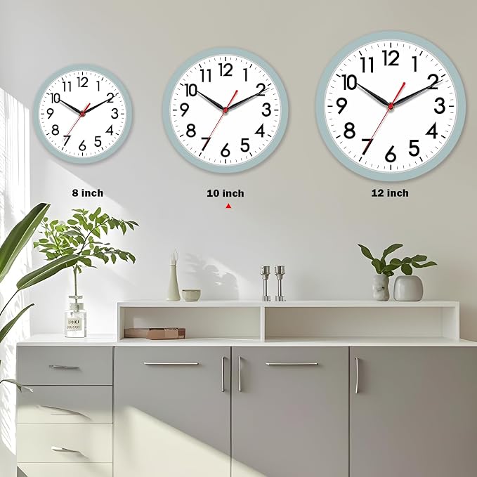 AKCISOT 10 Inch Wall Clock, Battery Operated Analog Clock, Silent Non-Ticking, Ideal for Bedroom, Bathroom, Kitchen, Office and School, Blue Gray