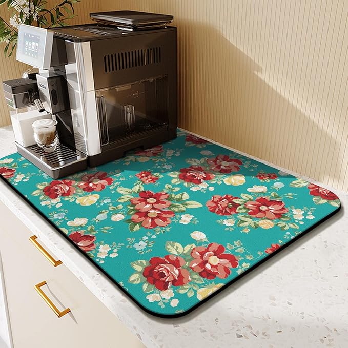 Coffee Bar Mat Accessories for Countertop Absorbent Hide Stain Rubber Backed Dish Drying Mats for Kitchen Counter Draining Pad Decor Gift(24x16in)