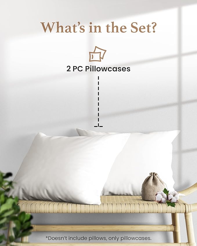 1000 TC White King Pillowcases Set of 2 100% Egyptian Cotton Pillow Cases with Long Staple Cotton & Sateen Weave, Silky Soft Hotel - Like Bed Pillow Covers for Comfy Sleeping, Snug Fit