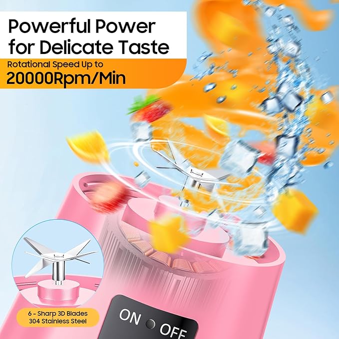 2026 Newly Upgraded Portable Smoothie Blender - Cordless Personal Blender Type-C Rechargeable, 13Oz Juice Cup BAP Free, 20,000Rpm Speed Powerful Blending, Freshly Squeezed in Sports/Office