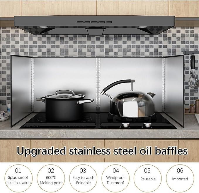 Multi-Sided Stove Splatter Guard for Cooking Kitchen Anti Shield Portable Folding Cooker Side Fat Oil Splash，Stainless Steel Foldable 4-Sided Splatter Guard - Oil-Proof Baffle for Cooking, F