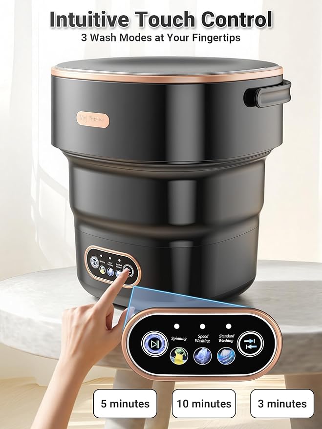 Portable Washing Machine 16L Foldable Mini Washer for Underwear Socks Baby Clothes Small Loads Compact Washer for Apartment Dorm RV Travel (Black)