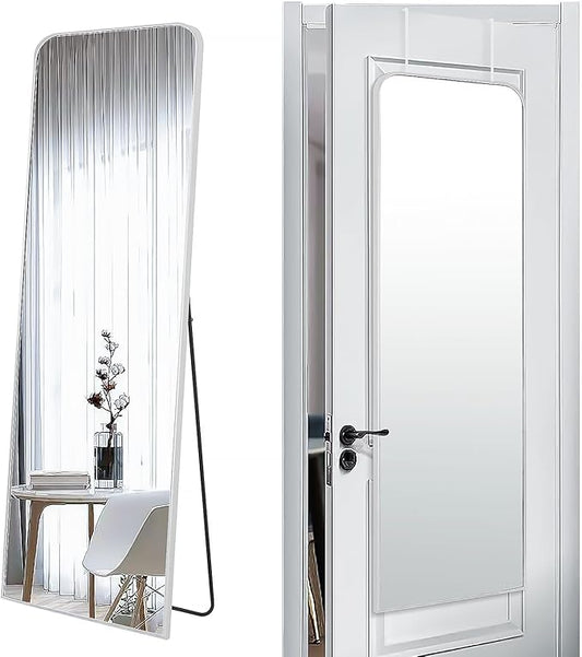 SCWF-GZ 57x20 Full Length Mirror Over The Door Hanging, Floor Stand/Wall Mounted Aluminum Alloy Frame Dressing Mirror for Bedroom Living Room 57 inch Silver