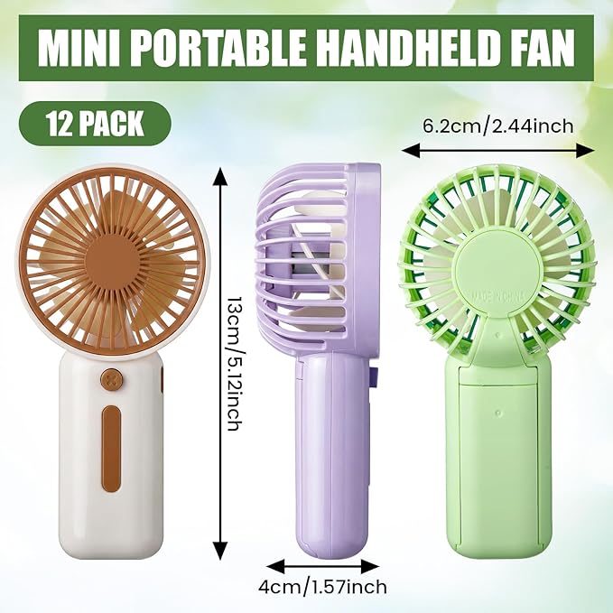 EBOOT 12 Pack Mini Portable Fans Bulk with Foldable Stand, Small Handheld Fan Battery Operated Fan in 4 Assorted Colors for Women Men Travel, Gym, Office, Wedding, Camping, Makeup