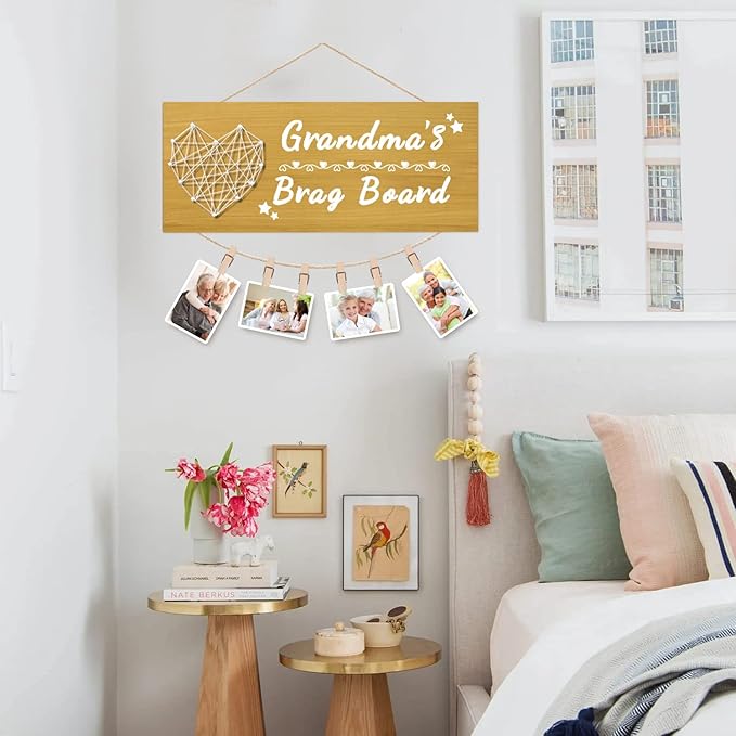 Yunfan Mothers Day Gifts for Grandma's Brag Board Grandma Gifts from Grandkids Picture Frame Photo Holder Grandma Birthday Christmas Thanksgiving Valentines Xmas