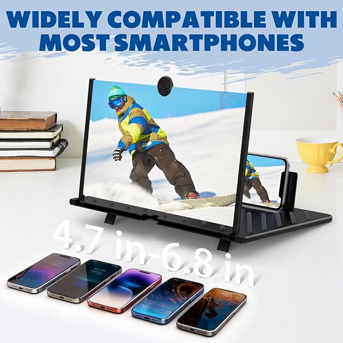 20" Screen Magnifier for Smartphone,3D HD Mobile Phone Magnifying Projector Screen Enlarger Expanders for Videos and Gaming–Foldable Phone Holder with Screen Amplifier,Gifts for Mom Dad &Family