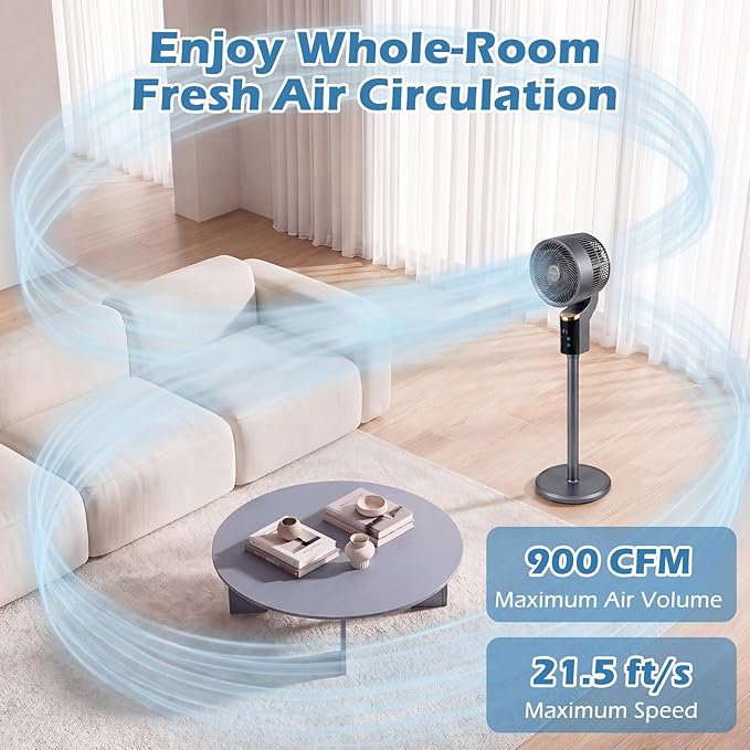 COSTWAY Pedestal Fan for Bedroom, Compact Oscillating Standing Fan with 70° Oscillation, 90° Tilt, 3 Adjustable Heights, 8 Speeds, 12H Timer & Remote, Quiet Table Fan for Home Office (Gray)