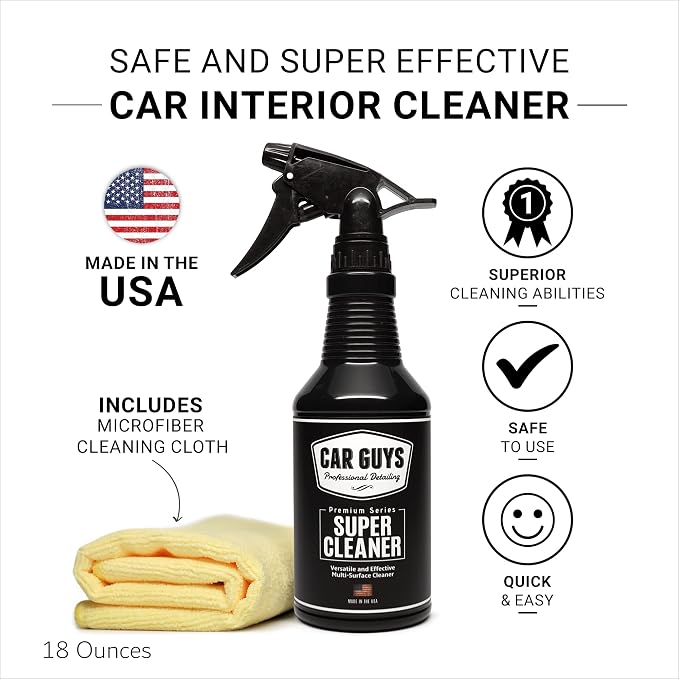 CAR GUYS Super Cleaner | Effective Car Interior Cleaner | Leather Car Seat Cleaner | Stain Remover for Carpet, Upholstery, Fabric, and Much More! | 18 Oz Kit with Microfiber Towel