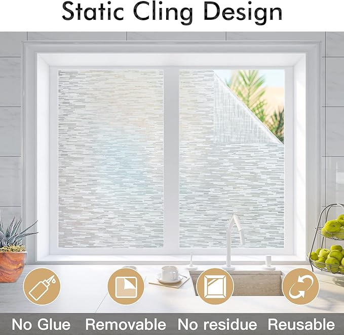 Haton Window Privacy Film, Frosted Glass Film, Sun Blocking Static Cling for Bathroom & Office, Heat Control Anti Glare Removable, UV Rejection Non-Adhesive Covering for Home, 23.6" x 78.7"