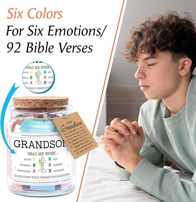NewEleven Grandson Gifts - Confirmation Gift for Boys, Teen Boys From Grandma, Grandpa - Graduation Gifts, Christian Gift For Teen Boy, Grandkids - Bible Verse Jar