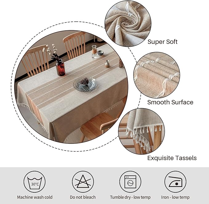 Deep Dream Tablecloths, Waterproof Table Cloth, Linens Wrinkle Free Anti-Fading, Rustic Table Cover Decoration for Kitchen Dinning Christmas (Rectangle/Oblong, 55''x70'',4-6 Seats, Light Coffee)