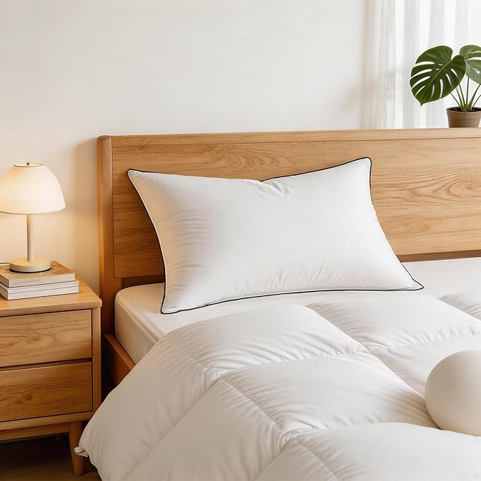 Down Bed Pillows Standard Size Set of 2, Luxurious Hotel Pillow for Back,Stomach and Side Sleepers,Downproof, Soft, Fluffy, Breathable Cotton Blend Shell (Off White, Standard (Pack of 2))