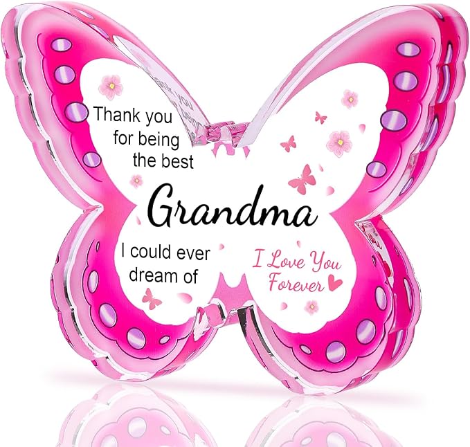 Mothers Day Gifts for Grandma, Grandma Mothers Day Gift - Acrylic Butterfly Plaque, Birthday Mother's Day Present for Grandmother from Grandkids, Best Gift Ideas for Grandma