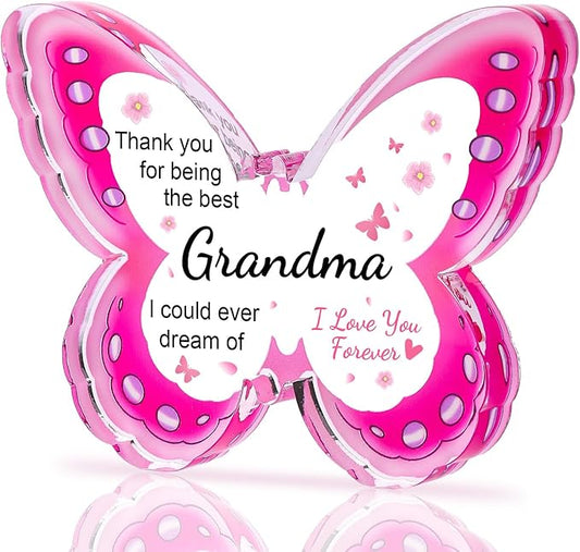 Mothers Day Gifts for Grandma, Grandma Mothers Day Gift - Acrylic Butterfly Plaque, Birthday Mother's Day Present for Grandmother from Grandkids, Best Gift Ideas for Grandma