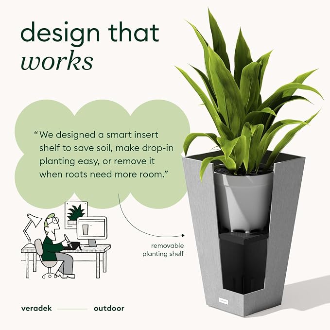 Veradek V-Resin Indoor/Outdoor Taper Planter, 2-Pack (24 inch, Gray)
