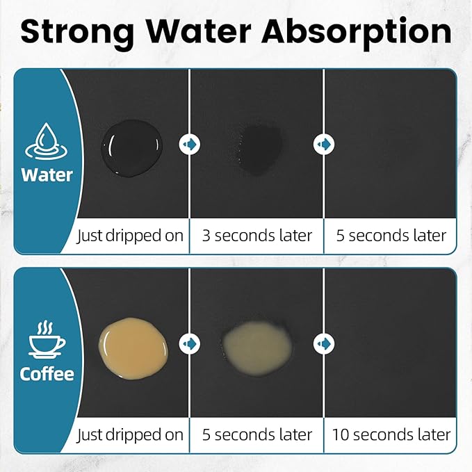PoYang 17"x12" Coffee Mat Small, Coffee Bar Accessories for Countertop, Absorbent Dish Drying Mat, Anti-Slip and Hide Stain Pad for Espresso Machine, Espresso Maker and Kitchen Counter, Black