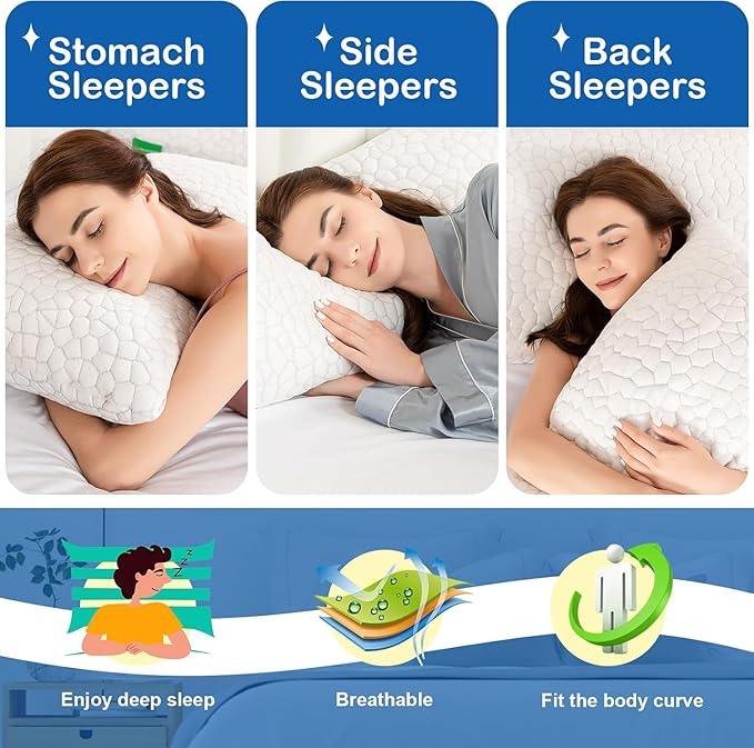 Side Sleeper Pillow for Adults, King Size Cooling Pillow for Neck and Shoulder Pain Relief, Adjustable Firm Soft Shredded Memory Foam Pillows for Side Back Stomach Sleepers, Bed Pillows for Sleeping