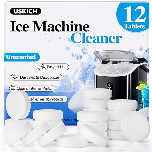 USKICH Ice Machine Cleaner Descaler Tablets-12 Pack Ice Maker Cleaner Compatible with Frigidaire, Opal, GE Profile, Kitchenaid, Nickel Safe Scale Remover for Countertop, Nugget Ice Makers