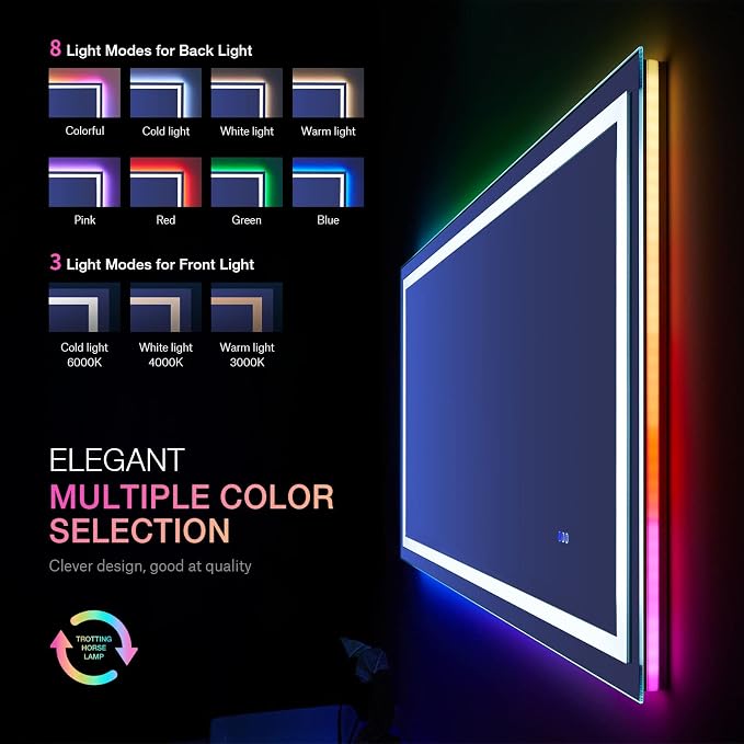 LOAAO 48"X30" RGB LED Bathroom Mirror with Lights, Anti-Fog, Dimmable, Lighted Bathroom Vanity Mirror, Multiple Light Modes, RGB Backlit + Front Light, Memory Function, Tempered Glass, ETL Listed