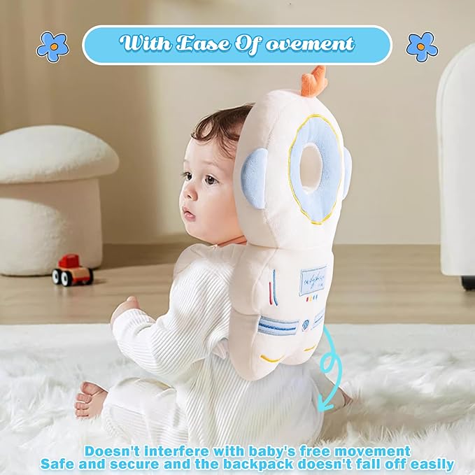 Baby Head Protector Cushion Backpack with 3 Baby Knee Pads for Walking & Crawling. (Astronaut)