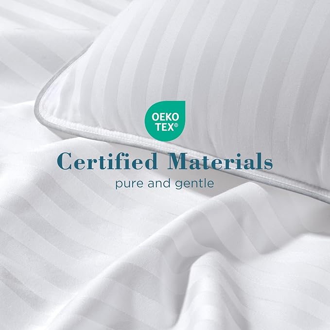 viewstar Bed Pillows Queen Sizes Set of 2, Hotel Quality Cooling Down Alternative Gusseted Pillows for Side, Back, or Stomach Sleepers, Striped White