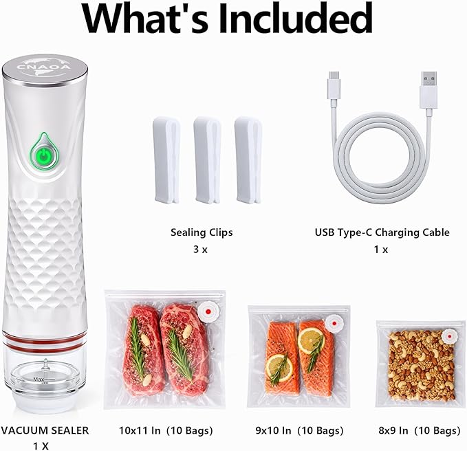 Compact Vacuum Sealer with 30 3rd-Gen Upgraded Reusable High Seal Bags, Powerful Handheld Vacuum Sealer Machine, Keeps Food Fresh Up to 6X Longer, Portable Meal Saver, Seal Meal Saver