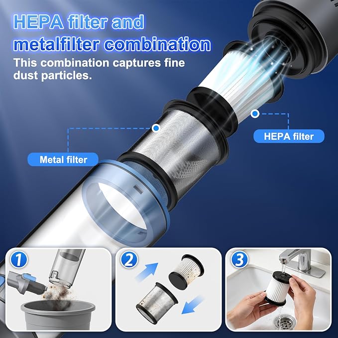 Handheld Vacuum Cordless Small Car Vacuum with Multiple Accessories | Powerful Suction, Lightweight, Multi-Nozzles, One-Touch Dust Cup, HEPA Filter Mini vacuum for Car Home Office Pet