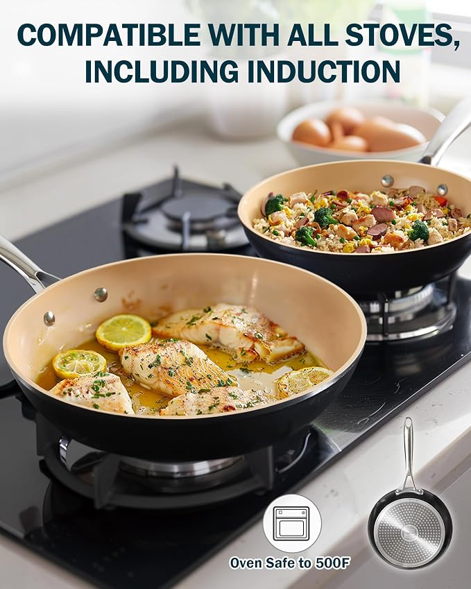 Cooks Standard Classic 11 Inch Hard Anodized Ceramic Nonstick Skillet Pan | Induction Ready Frying Pan with Riveted Stay-Cool Handle, Egg & Omelette Pan, Oven Safe, Black Apricot
