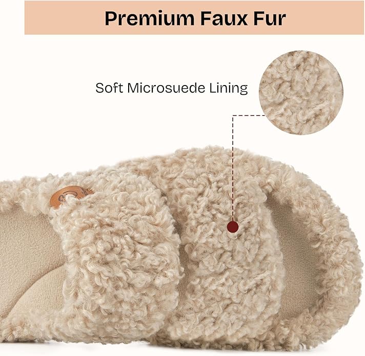 EverFoams Womens Fuzzy Open-toe Slippers Soft Comfy Memory Foam Indoor House Shoes