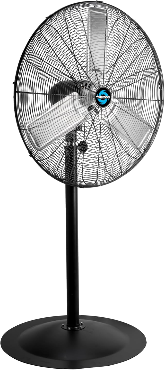 Tornado 30 Inch High Velocity Pedestal Fan, 8850 CFM, Oscillating, 3 Aluminum Blades, UL Listed for Commercial and Industrial Use, Black Stationary Stand Fan