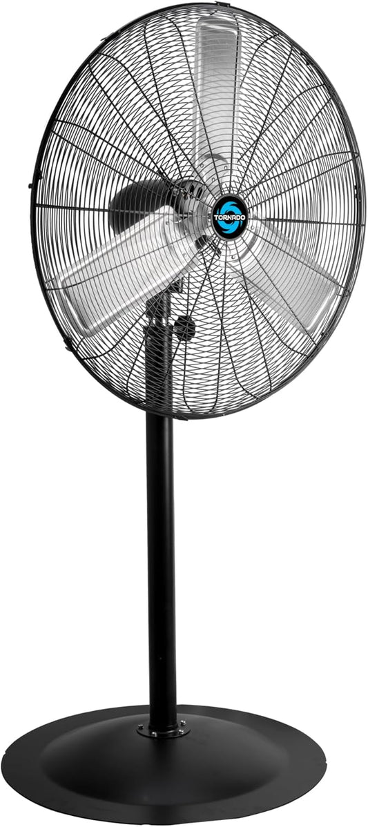 Tornado 30 Inch High Velocity Pedestal Fan, 8850 CFM, Oscillating, 3 Aluminum Blades, UL Listed for Commercial and Industrial Use, Black Stationary Stand Fan