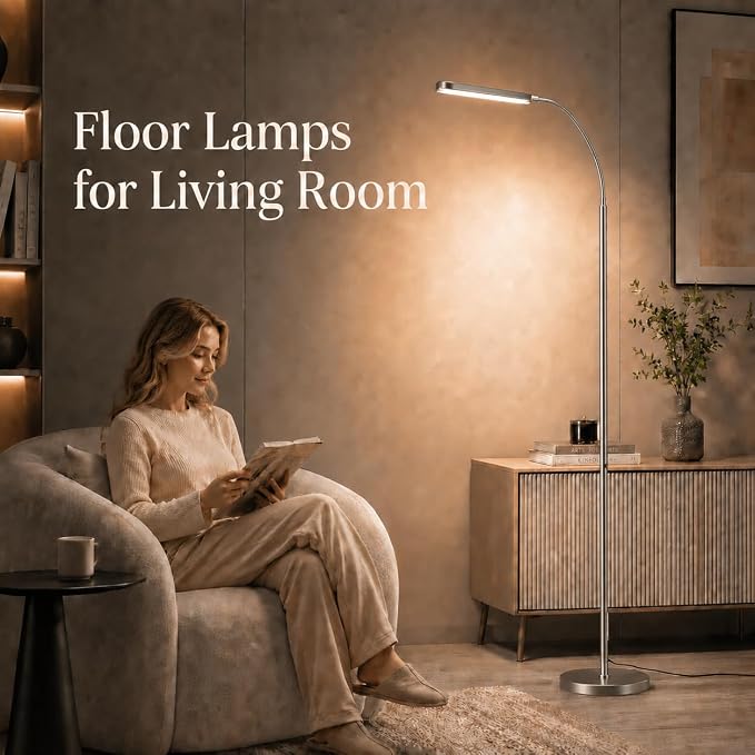 Wio-Mio 15w/1000lm Bright LED Floor Lamp with Stepless Adjustable 3000K-6000K Colors and Dimmer, Remote and Touch Control Reading Lamp, Adjustable Floor Lamp for Living Room