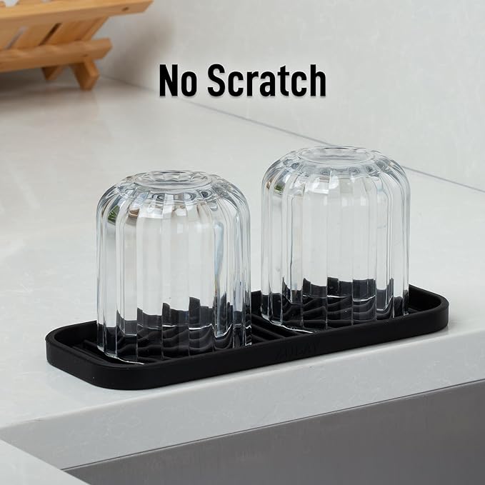 Zulay Kitchen (9x3.5) Silicone Sponge Holder for Kitchen Sink - Flexible Multipurpose Soap Tray Sponge Holder - Sink Organizer Tray for, Bathroom, Makeup, Trinkets & More (Black)