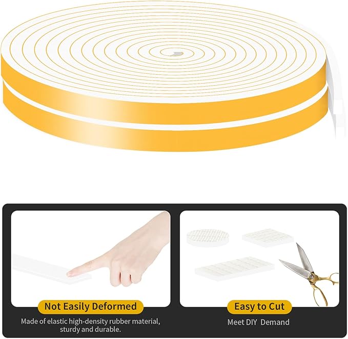 Weather Stripping Door Seal Strip,Weather Stripping,High Density CR Door Seal Strip for Door Frame for Windows (White,3/8 in x 1/4 in x 33Ft)