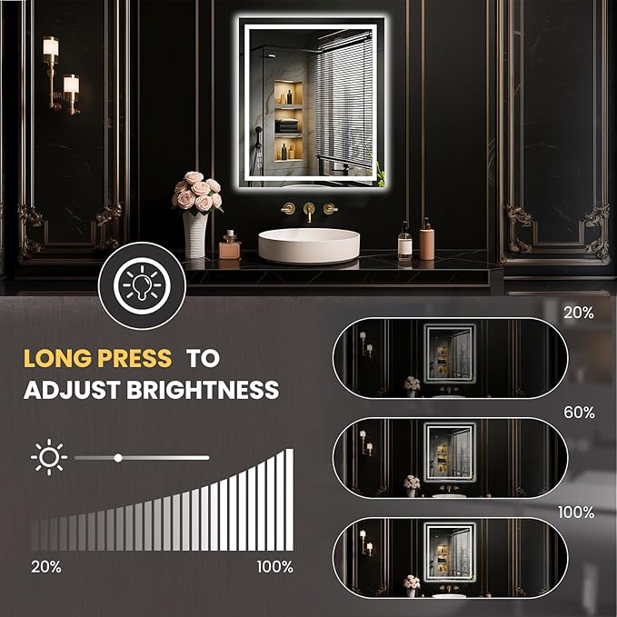 LOAAO 24"X28" LED Bathroom Mirror with Lights, Anti-Fog, Dimmable, Backlit + Front Lit, Lighted Bathroom Vanity Mirror for Wall, Memory Function, Tempered Glass, Safe to Use, ETL Listed
