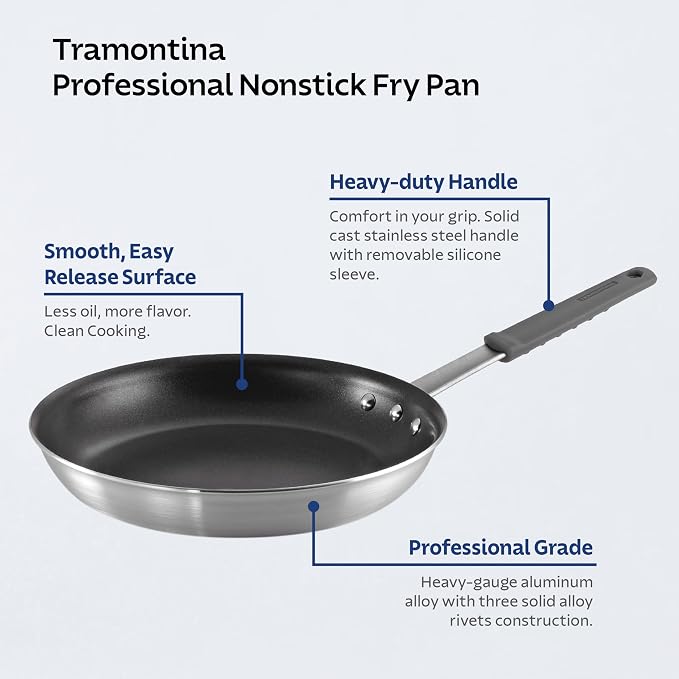 Tramontina Professional 14-Inch Non Stick Extra Large Frying Pan | Heavy-Gauge Aluminum Skillet with Reinforced Nonstick Coating, Gray Handle, Dishwasher and Oven Safe