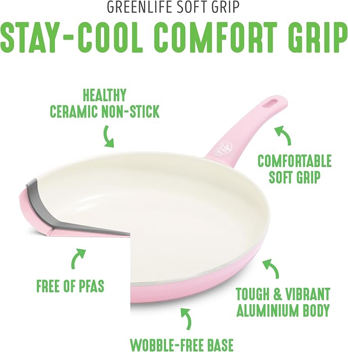 GreenLife 6QT Ceramic Nonstick Stockpot with Glass Straining Lid, Pink | PFAS-Free Ceramic Nonstick Coating, Large Cooking Pot, Soup Pan, Stay-Cool Handles, Dishwasher & Oven Safe up to 350F