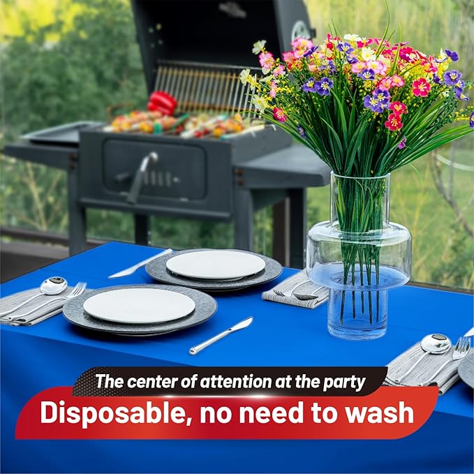 Plastic Table Cloth, 310 Ft X 54 in Disposable Tablecloth Royal Blue Tablecloth Premium PEVA Plastic Table Cloth Disposable with Any Cut Sliding Cutters for Parties, Birthdays, Festivals