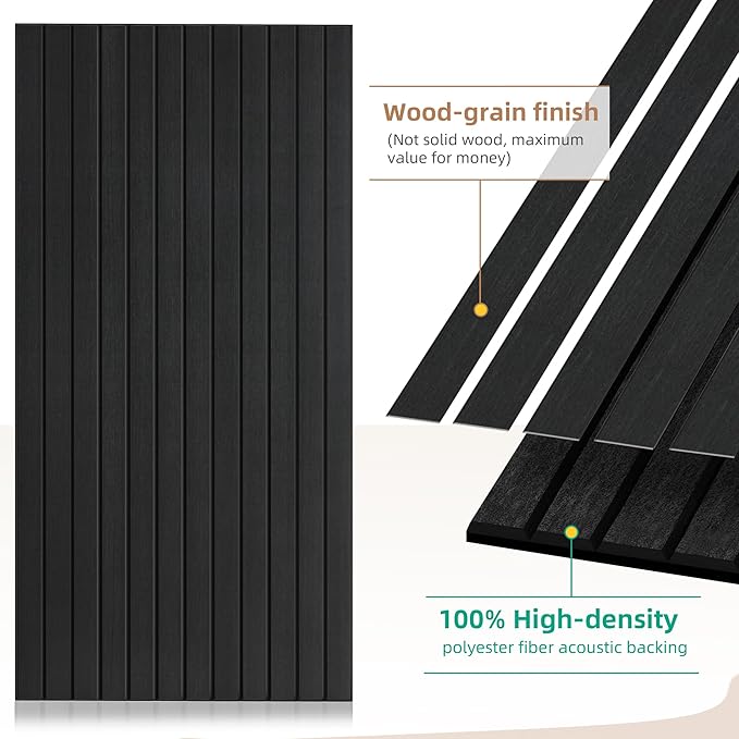 Wood Veneer Sound Panels, 10 Pack 47.2”x23.6” Wall Panels, Decorative Acoustic Panels for Walls, for Office,Home Theater,Studio,Living Room, Smoky(Mitred)