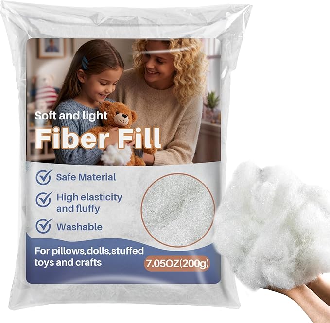 RAINFLOW Polyester Fiberfill Stuffing - 7.05oz Polyfill for Pillow Stuffing, Stuffed Animals and DIY Crafts, Firm Support Filling for Small Dolls, Cushions and Sewing Projects