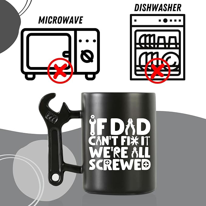 Onebttl Coffee Mug With Wrench Spanner Handle - Dad Gifts From Daughter and Son, 13.5oz Funny Ceramic Mug for Father's Birthday, Father's Day, Christmas - Dad Can Fix