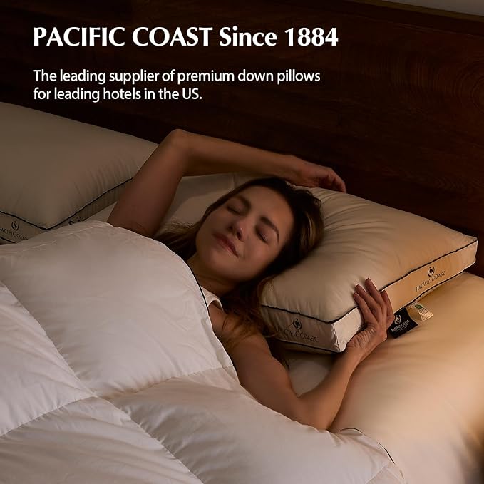 Pacific Coast Goose Feather and Down Bed Pillows for Side and Back Sleepers, King Size Set of 2, 100% Organic Cotton Cover, Firm Pillows, Gusseted Pillows of Hotel Collection