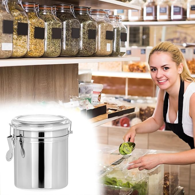 QWORK 52 fl oz Stainless Steel Airtight Canister, Kitchen Storage Canister for Flour Coffee Beans, 5" x 6"