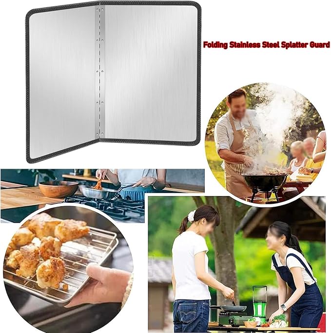 Multi-Sided Stove Splatter Guard for Cooking Kitchen Anti Shield Portable Folding Cooker Side Fat Oil Splash，Stainless Steel Stove Splash Guard - Folding Grease Splatter Shield for Frying Pa