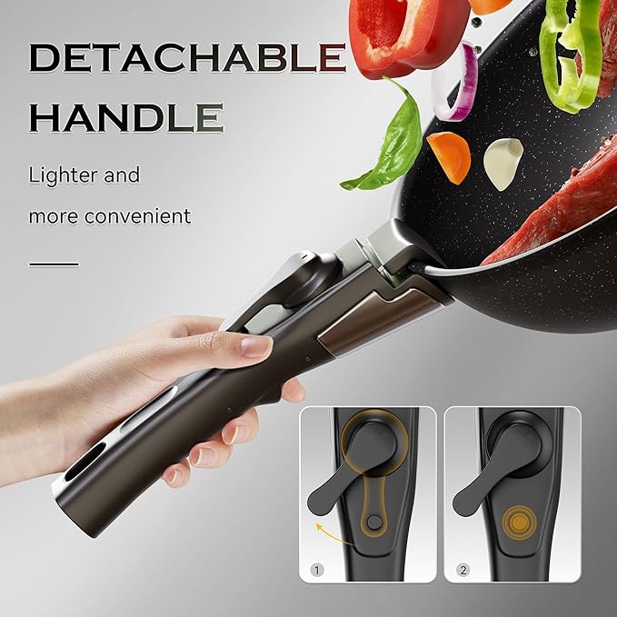 18 Piece Pots and Pans Set with Removable Handle, Nonstick Cookware Set Detachable Handles, Space Saving Stackable Kitchen Sets for RV, Camping & Apartment
